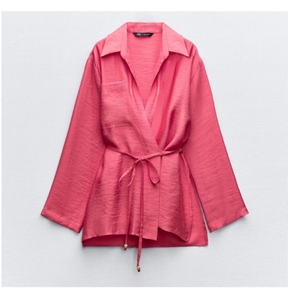 Zara Tops - Zara, Coral, Belted wrap shirt, Medium